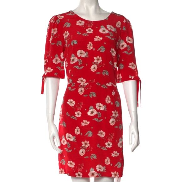 Intermix Silk Red Floral Mini dress flower shift cut out back ties bow twee sz M - Picture 1 of 13